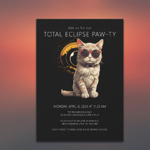 Invitation Total Solaire Eclipse 2024 Fun Cat Viewing Party