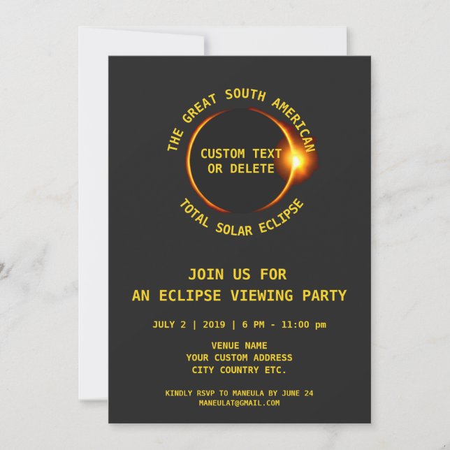 Invitation Total Solar Eclipse Party 7.2.2019 Amérique du Sud (Devant)