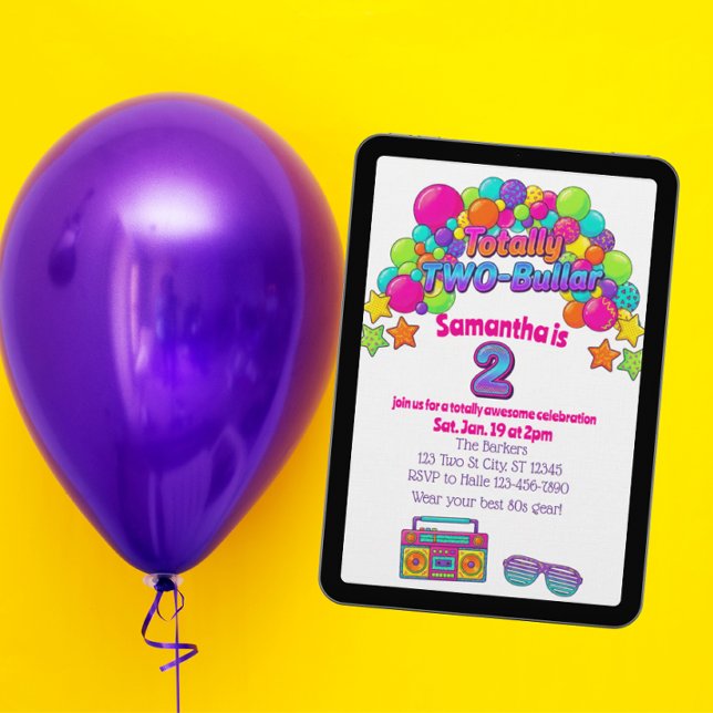 Invitation Totally Two-bullar, 80s Colorful 2nd Birthday (Créateur téléchargé)