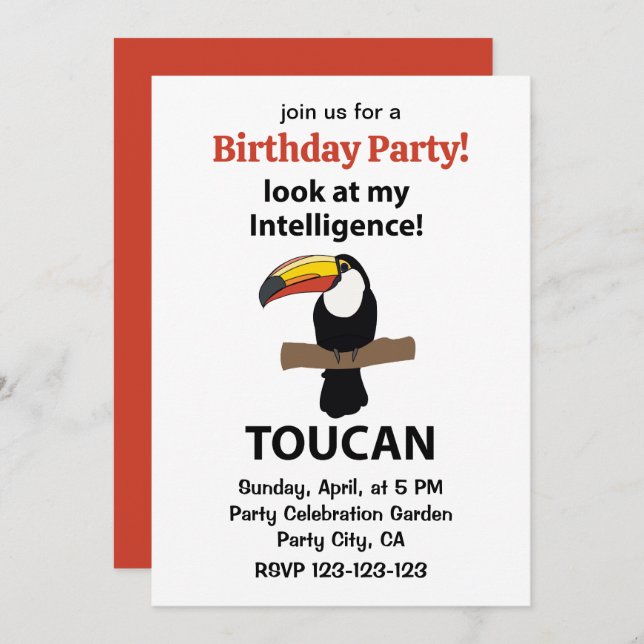 Invitation Toucan Bird Tropical Funny Anniversaire (Devant / Derrière)