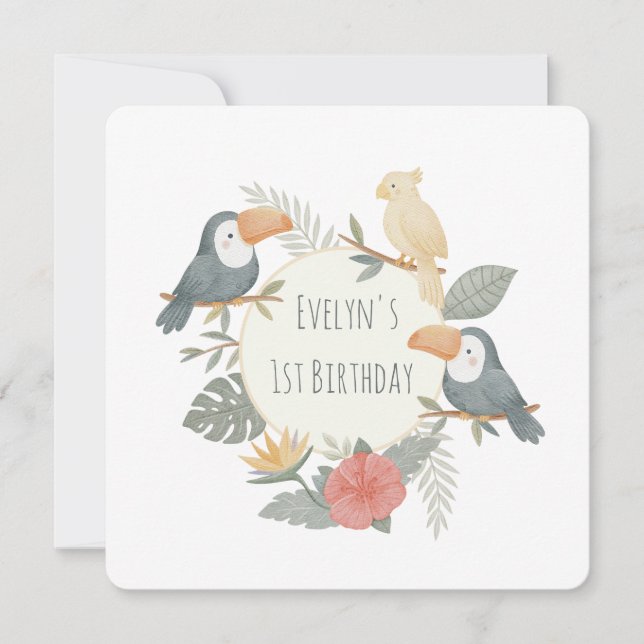 Invitation Toucan Tropical Jungle Premier Anniversaire Person (Devant)