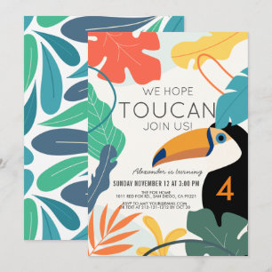 Invitation Toucan Tropical Leaf Anniversaire de enfant modern