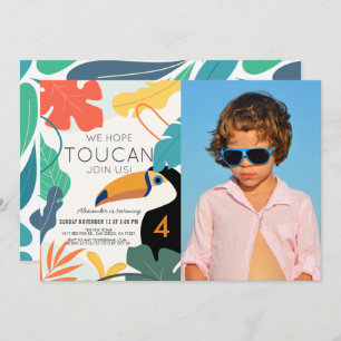 Invitation Toucan Tropical Leaf photo d'anniversaire moderne