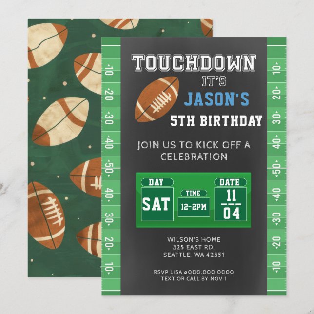 Invitation Touchdown Boy Football  (Devant / Derrière)