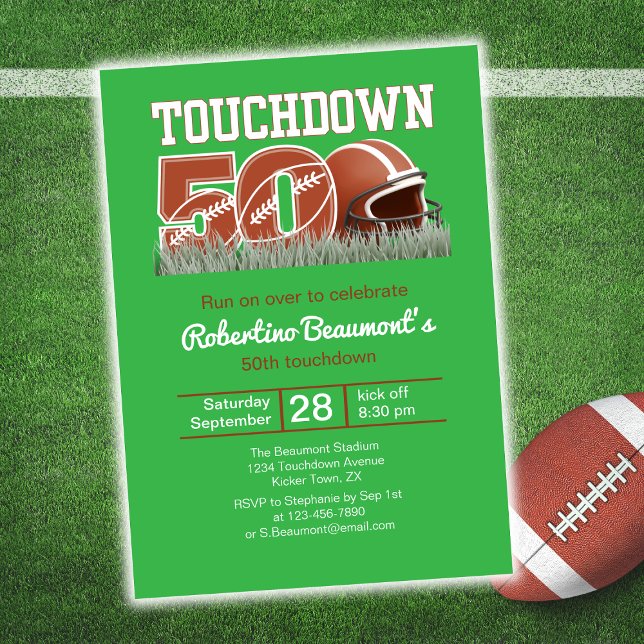 Invitation Touchdown Fifty Funny Football 50e anniversaire (Créateur téléchargé)