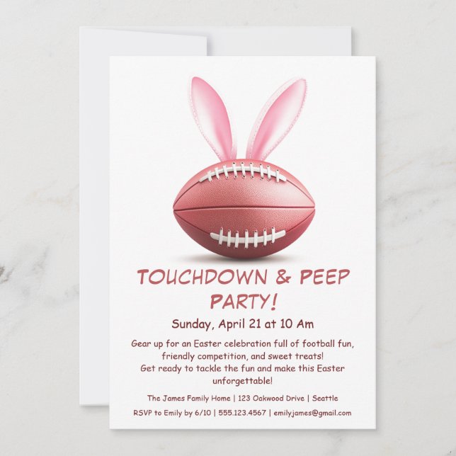 Invitation Touchdown & Peep Party – Football de Pâ (Devant)