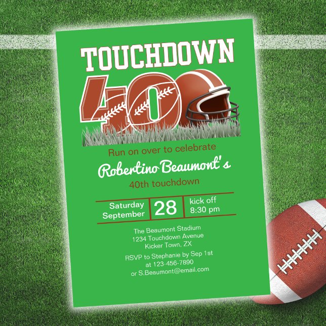 Invitation Touchdown Quarty Funny Football 40e anniversaire (Créateur téléchargé)