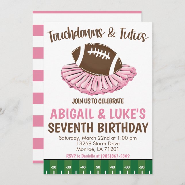 Invitation Touchdown's and Tutu's Birthday (Devant / Derrière)