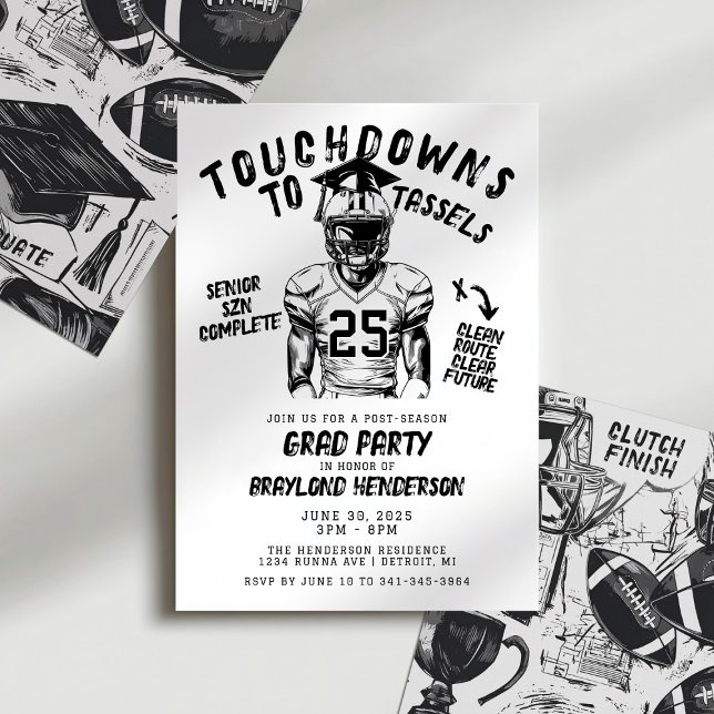 Invitation Touchdowns aux Rubans Football Soirée de Remise de (Football Grad Party Invitation | Touchdowns to Tassels | Senior Szn Complete)