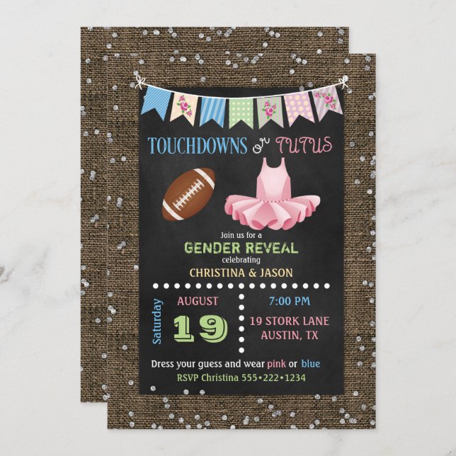 Invitation Touchdowns de tableau ou révélations de genre Tutu (Devant / Derrière)