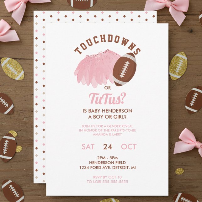 Invitation Touchdowns or Tutus Football Gender Reveal (Touchdowns or Tutus Gender Reveal Invitation)