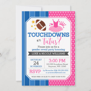 Invitation Touchdowns ou Tutus Blue Rose Genre Reveal Party