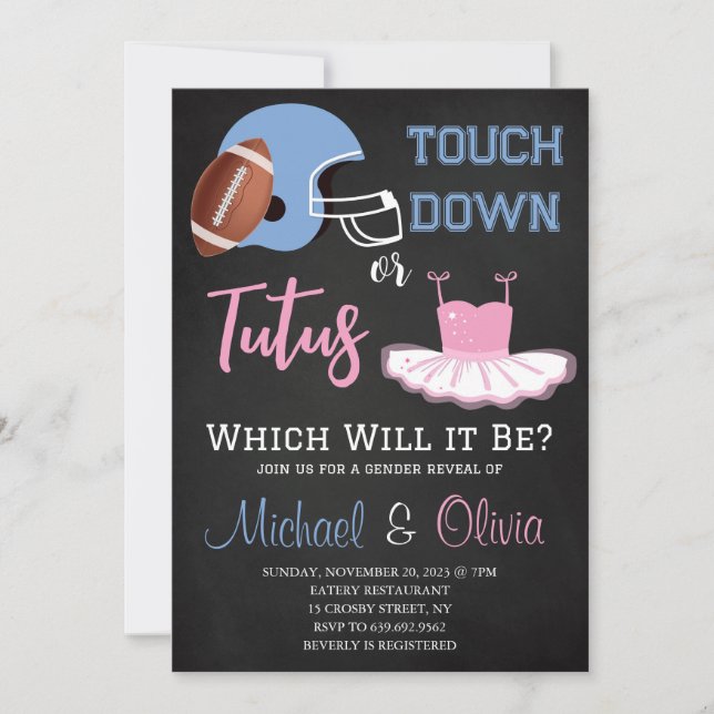 Invitation TOUCHDOWNS OU TUTUS Fête de Révélation du Sexe de  (Devant)