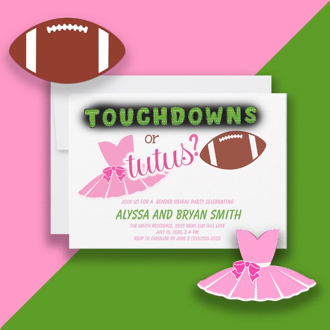Invitation Touchdowns Tutus Bébé Révélation du Sexe  (Créateur téléchargé)