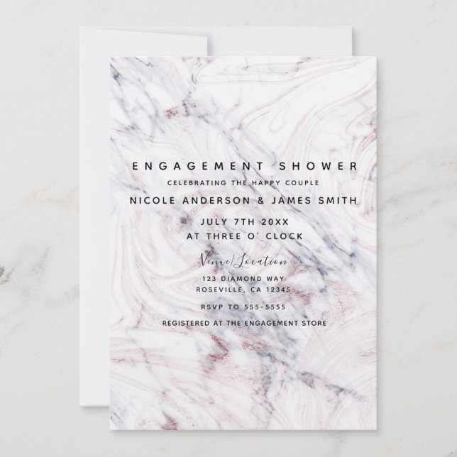 Invitation Touche de Rose Blanche Marbre Grise Tourbillon All (Devant)
