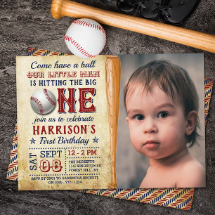 Invitation Toucher le Big One Baseball 1er Anniversaire Photo