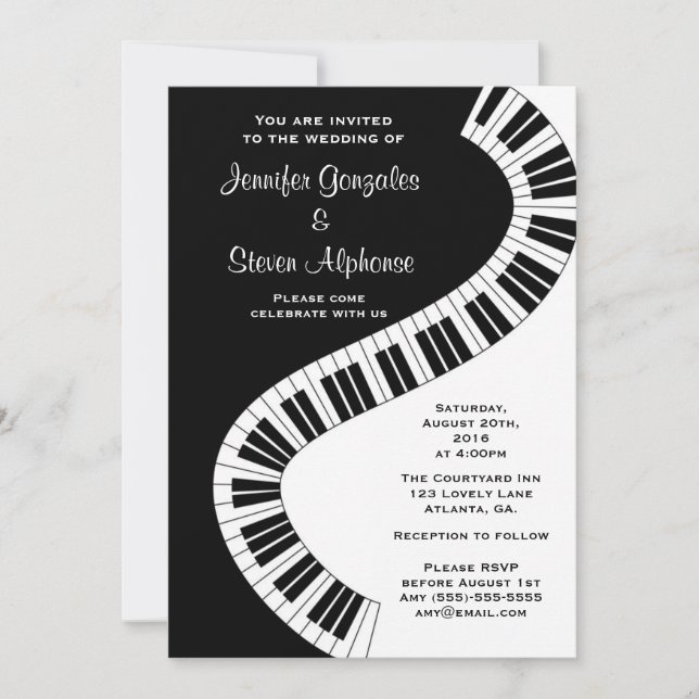 Invitation Touches de piano courbes ondulées Mariage (Devant)