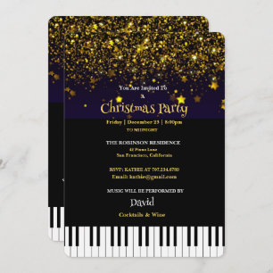 Invitation Touches de piano et Parties scintillant d'or Noël