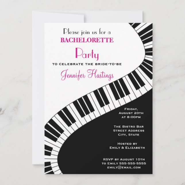 Invitation Touches de Piano Ondulées pour Enterrement de Vie  (Devant)