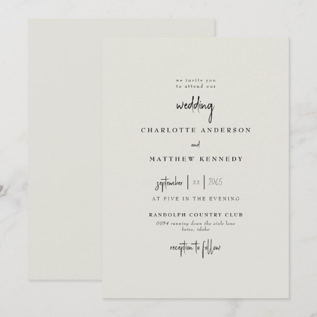 Invitation Toujours Fidèle Crème Sans Parents Mariage (Devant / Derrière)