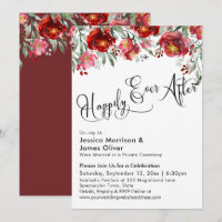 Toujours Heureux Typographie Fleurs Rouge Bourgogn
