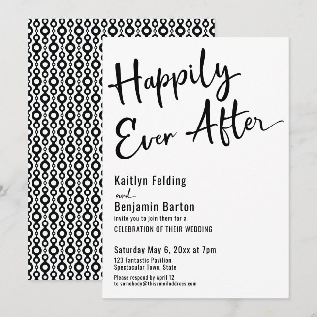 Invitation Toujours Heureux Typographie Gras Noir Blanc (Devant / Derrière)