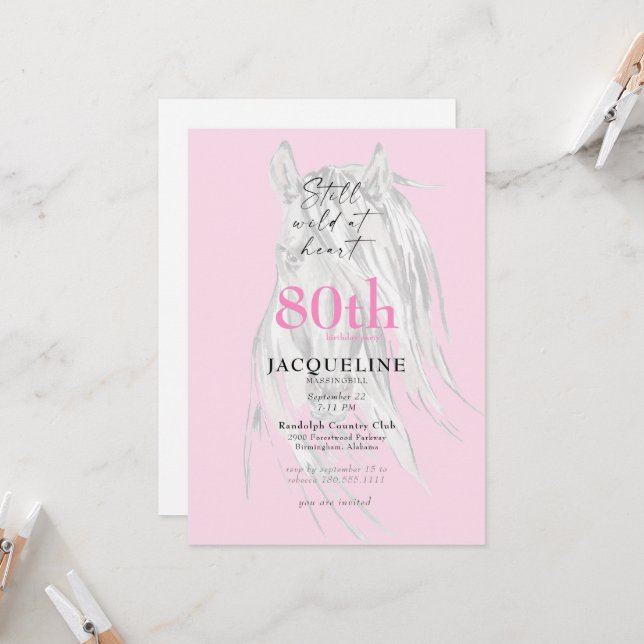 Invitation Toujours sauvage au coeur 80e anniversaire pour el (Devant/Arrière en situation)