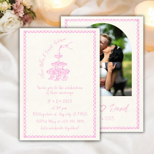 Invitation Tour Champagne dessinée à la main Mariage rose Vin
