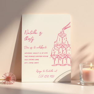 Invitation Tour Champagne Trente Anniversaire à main rose