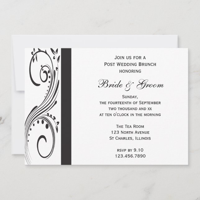 Invitation Tour de brunch noir et blanc après le mariage (Devant)