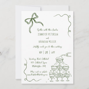 Invitation Tour de champagne Bow vert mariage décalé