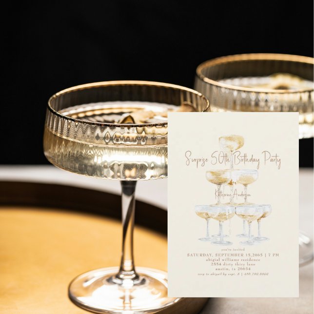 Invitation Tour de Champagne Crème Surprise 50e Anniversaire (Créateur téléchargé)