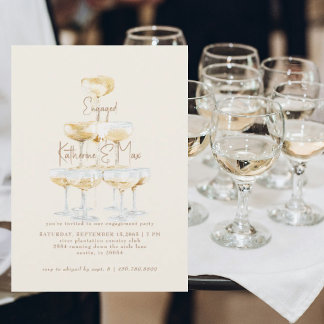 Invitation Tour de Champagne Crème Texte Or Engagement Fête