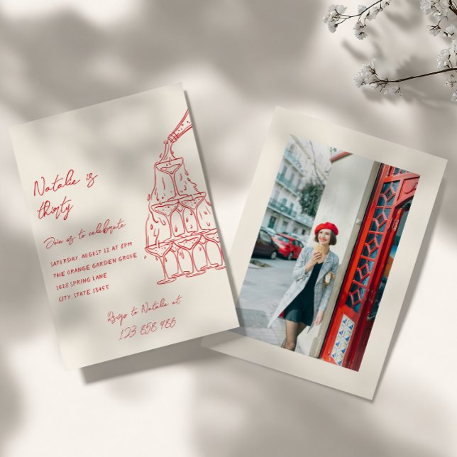 Invitation Tour de champagne dessiné à la main Trente Photo A (Créateur téléchargé)