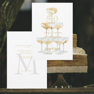 Invitation Tour de champagne fête d'anniversaire d'or 50e ann