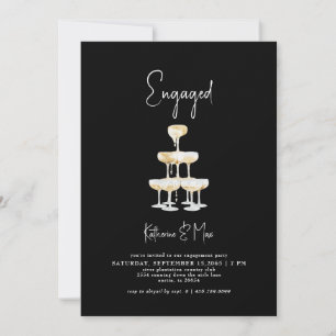 Invitation Tour de champagne Fête de fiançailles noire 