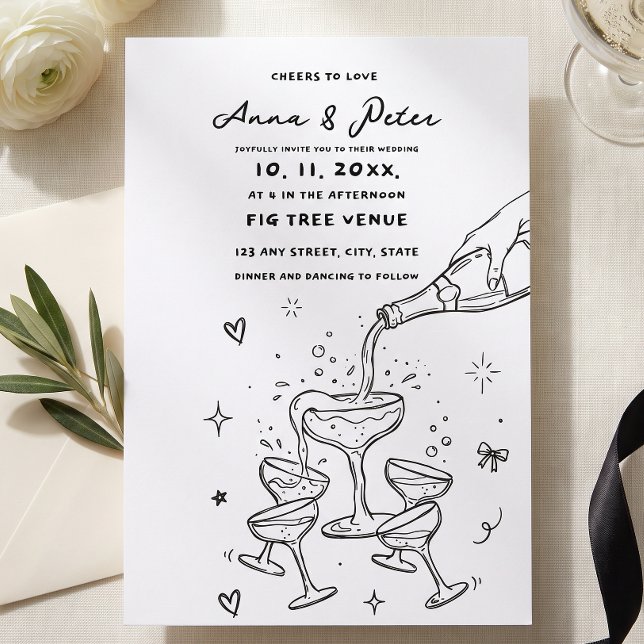 Invitation Tour de champagne illustrée à la main Mariage Vint (Créateur téléchargé)