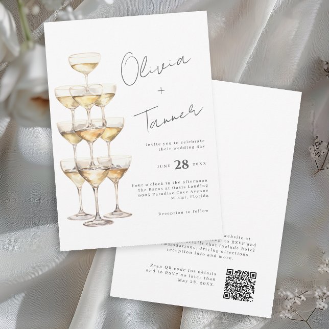Invitation Tour de Champagne Mariage simple chic élégant (Available in both printed and instant download digital formats.)