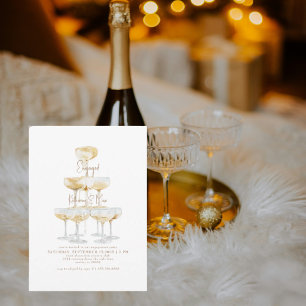 Invitation Tour de champagne or et blanc Engagement