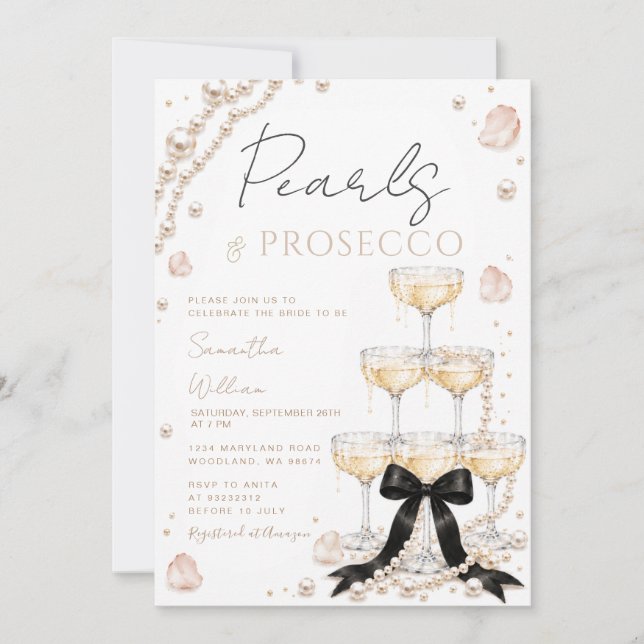 Invitation Tour de champagne Perles et Prosecco pour une fête (Devant)