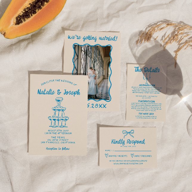 Invitation Tour de Champagne Quirky Mariage à main (Créateur téléchargé)