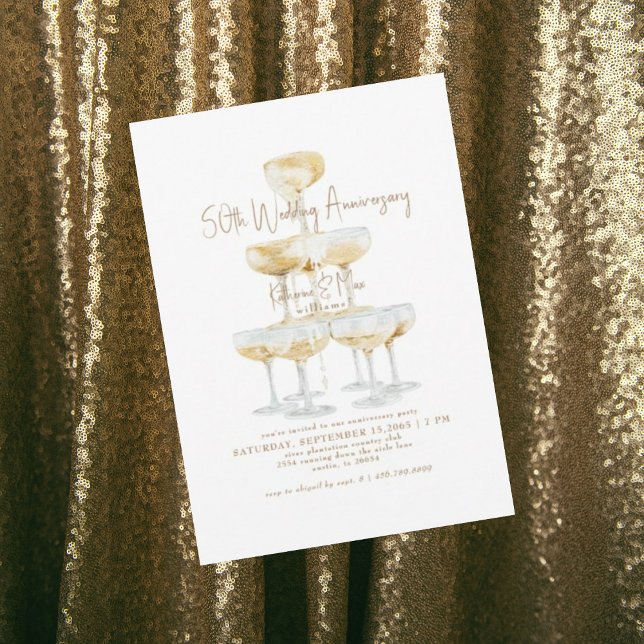 Invitation Tour de champagne Texte Or 50e Anniversaire (Créateur téléchargé)