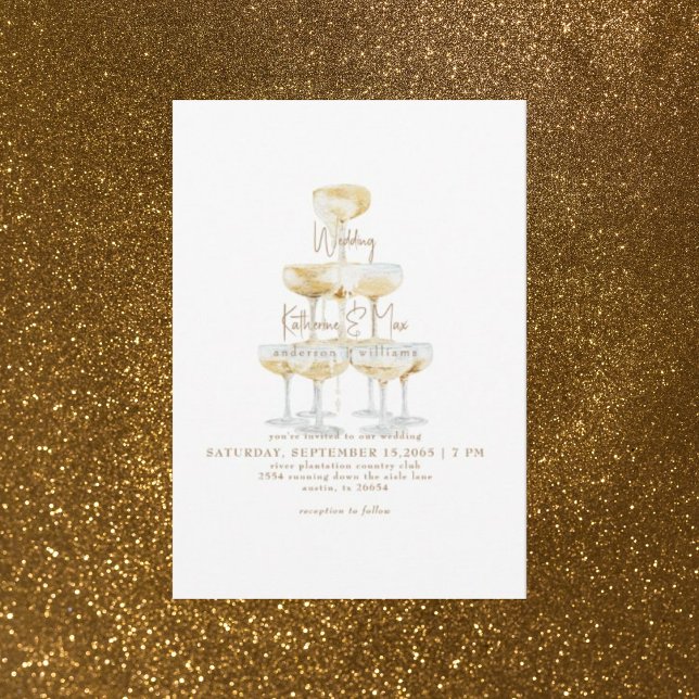 Invitation Tour de champagne Texte Or Mariage  (Créateur téléchargé)