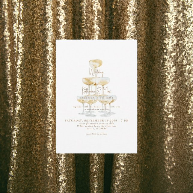 Invitation Tour de champagne Texte Or Mariage II (Créateur téléchargé)