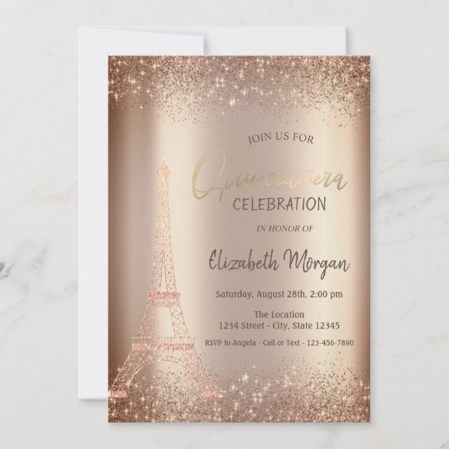 Invitation Tour de la parties scintillant Confetti Quinceañer (Devant)