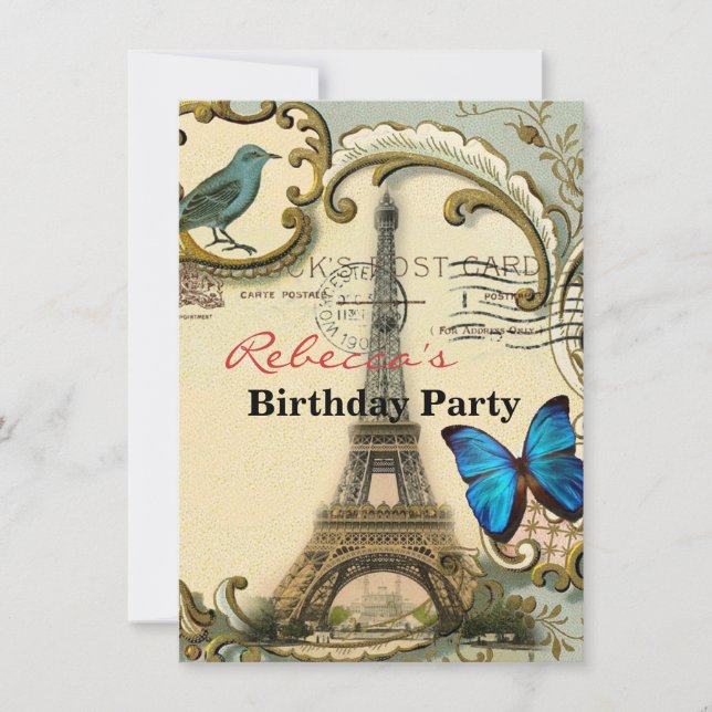 Invitation Tour de l'eiffel de paris, tourbillons bleus vinta (Devant)