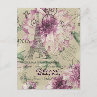 Invitation tour de l'eiffel floral Paris fête d'anniversaire