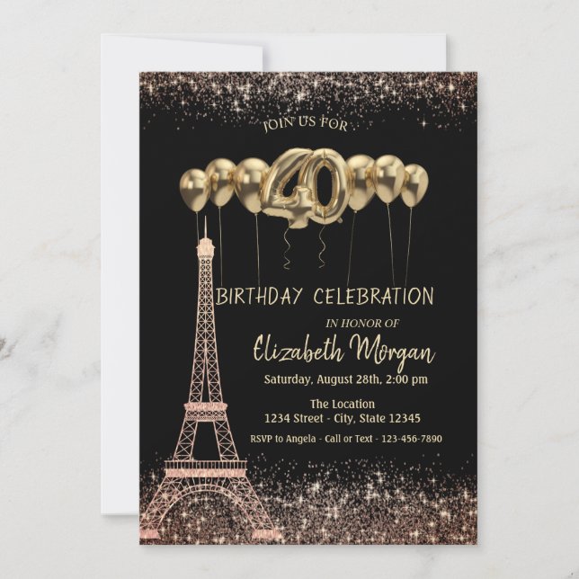 Invitation Tour de parties scintillant Balloons Confetti 40e  (Devant)