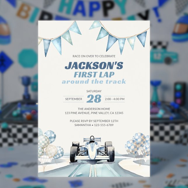 Invitation Tour de piste de course automobile 1er anniversair (Créateur téléchargé)
