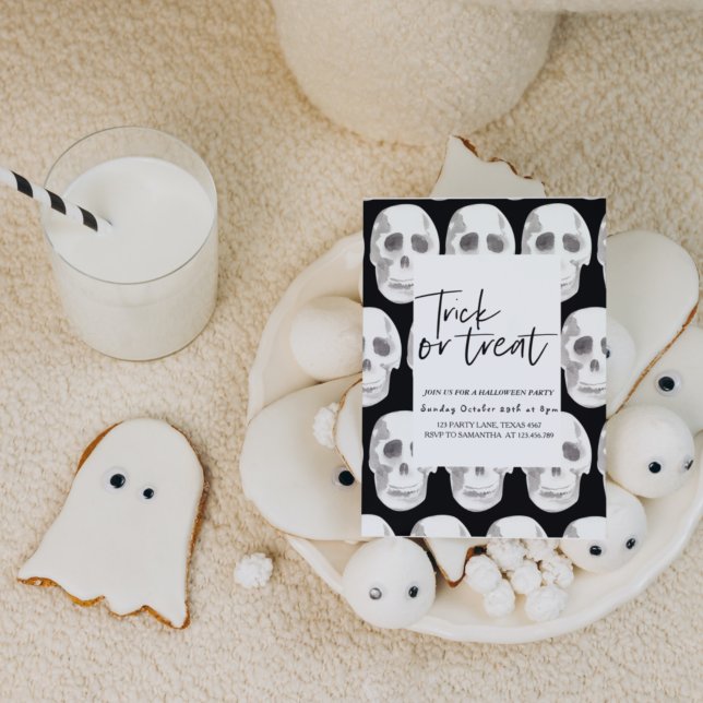 Invitation Tour de Trick or Treat de crâne effrayant | Fête d (Créateur téléchargé)